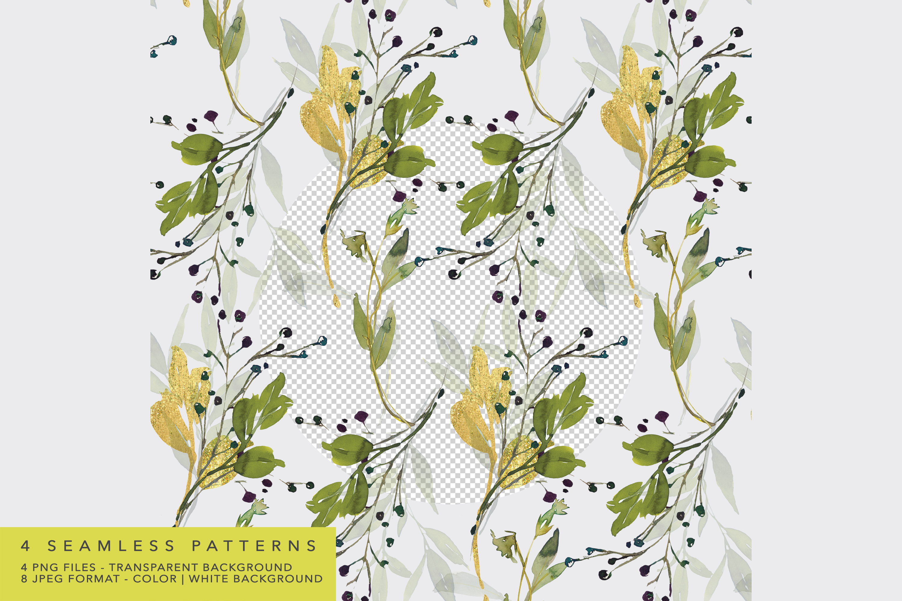 Watercolor Leafy Seamless Pattern Pack - photo 6
