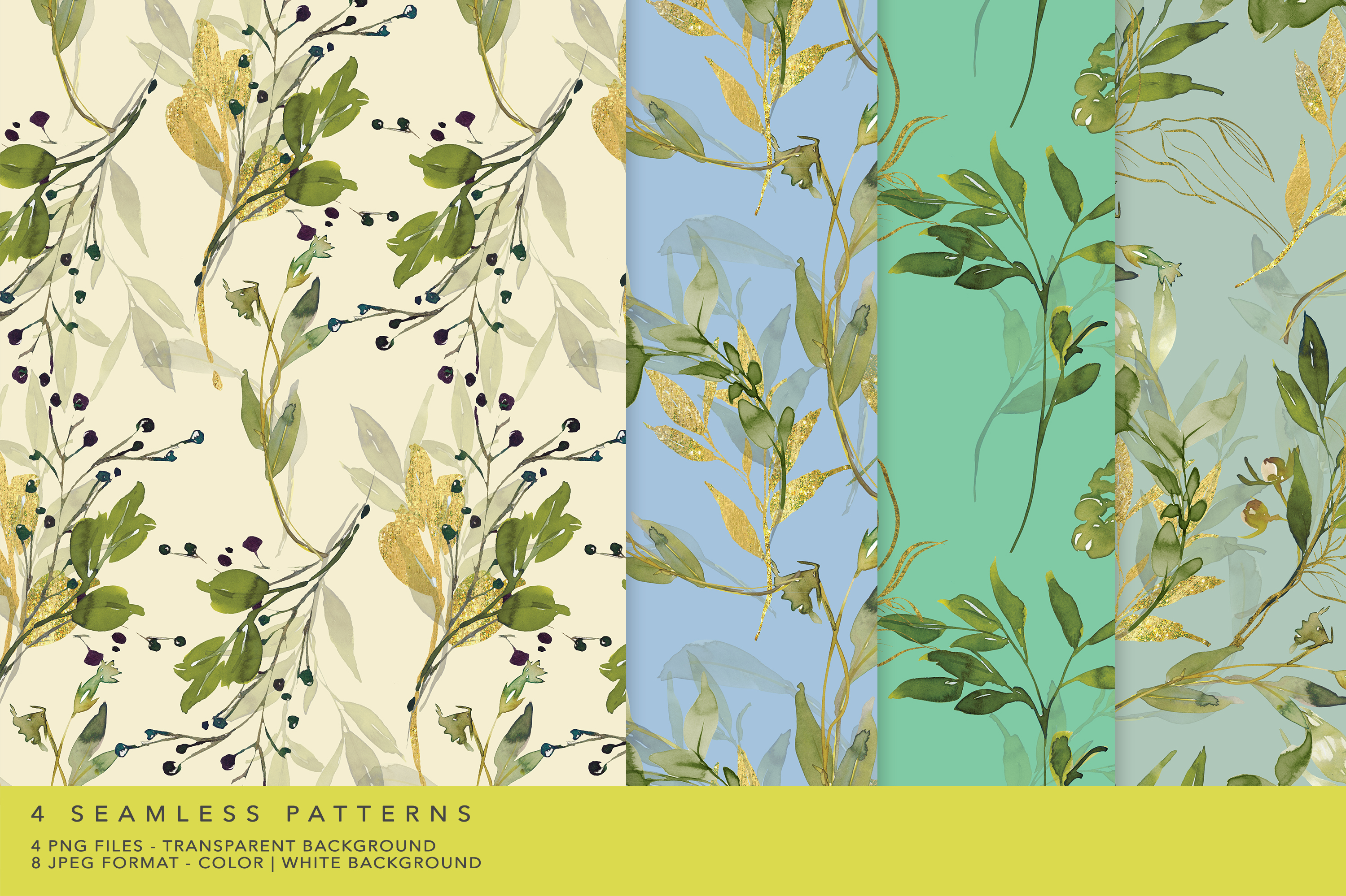 Watercolor Leafy Seamless Pattern Pack - photo 7