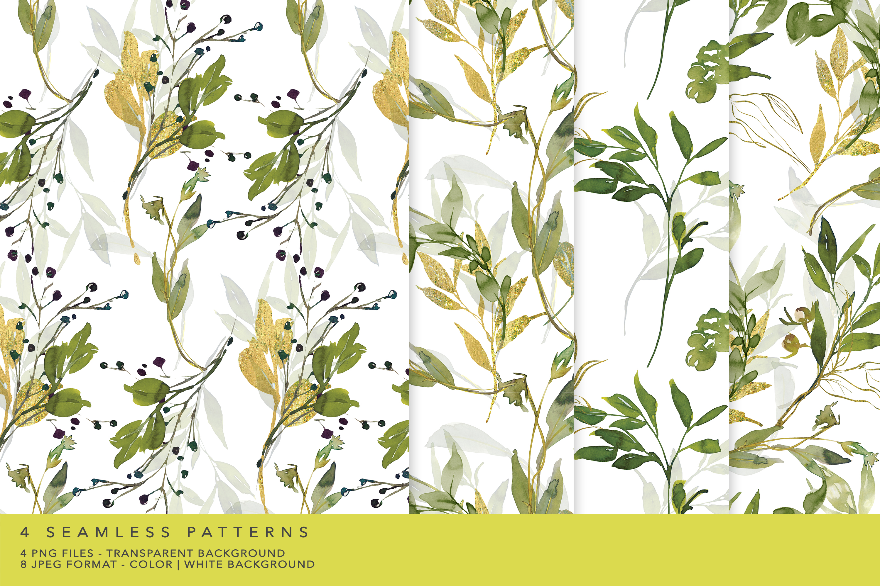 Watercolor Leafy Seamless Pattern Pack - photo 8