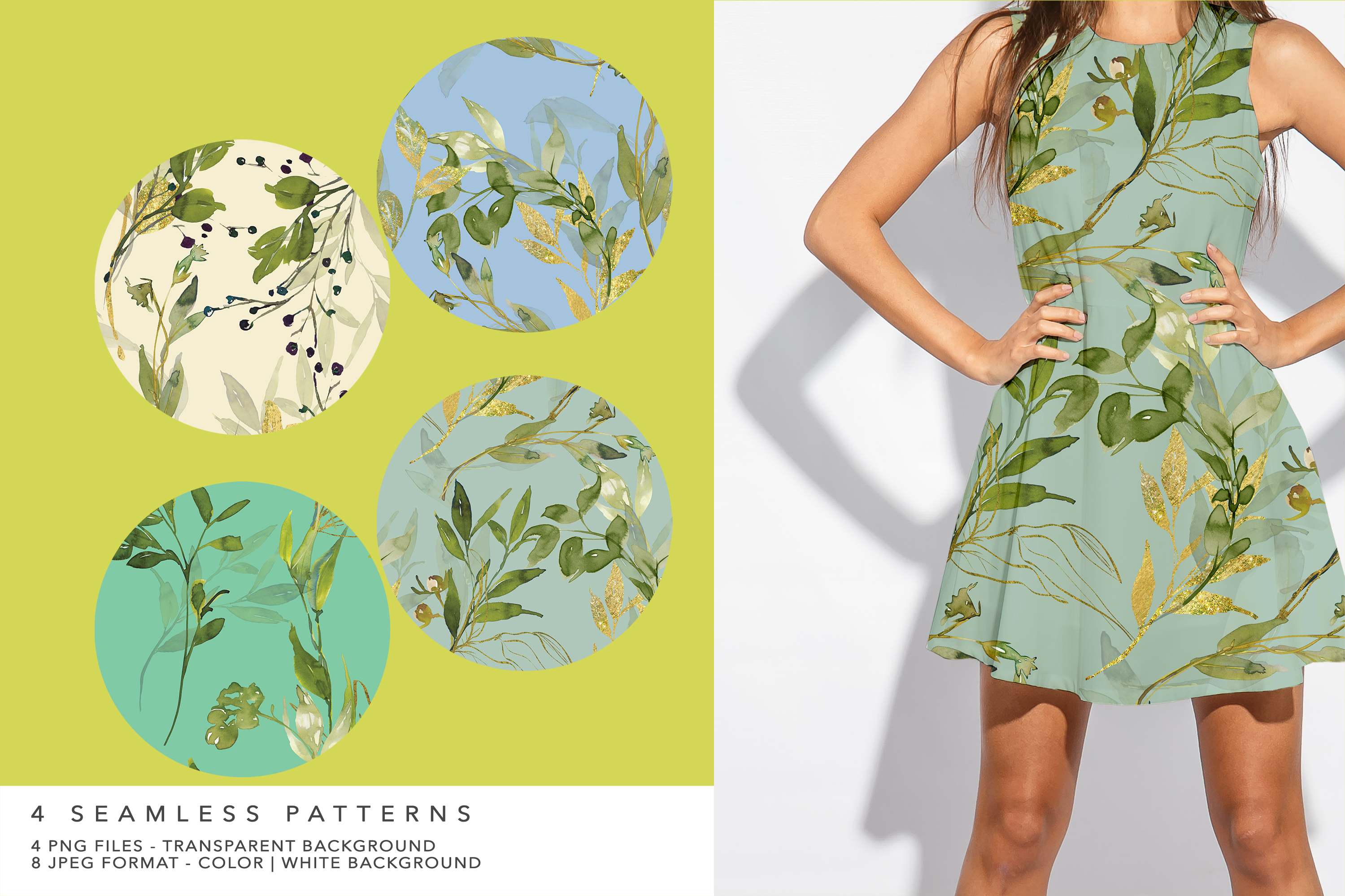 Watercolor Leafy Seamless Pattern Pack - photo 9
