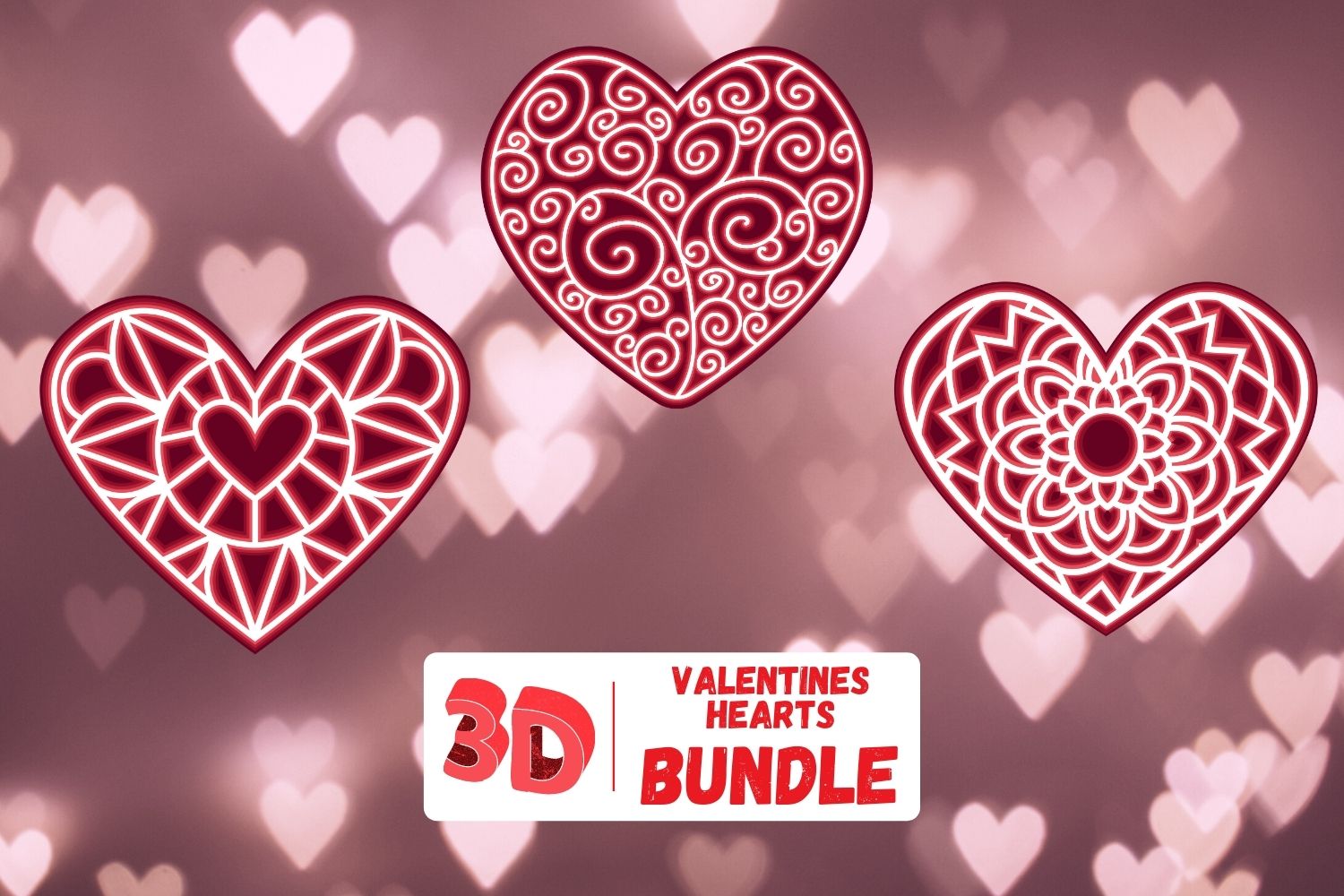 3D Valentines Hearts SVG Bundle Graphic by SvgOcean · Creative Fabrica