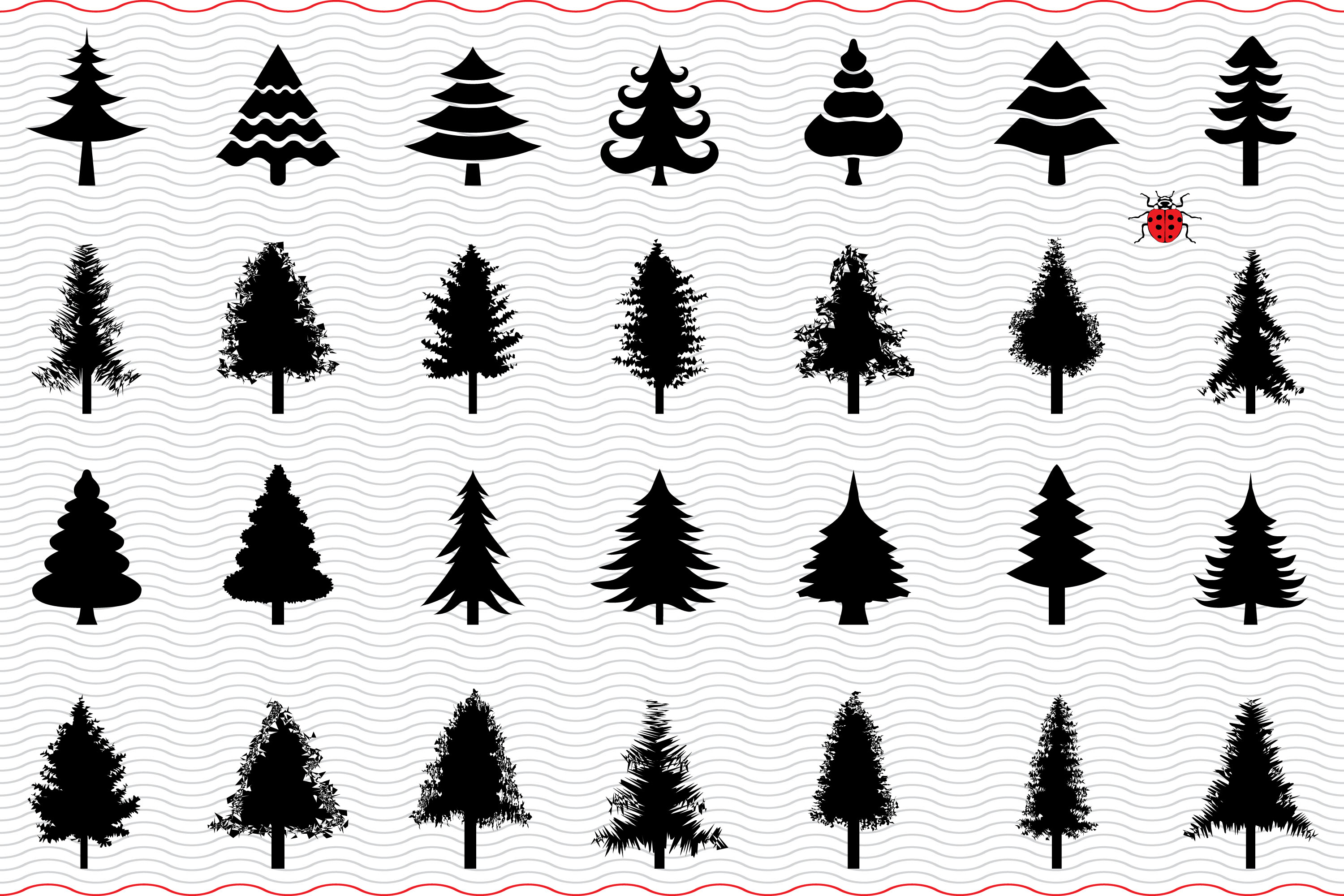 Christmas Tree, Black Silhouettes, Icons