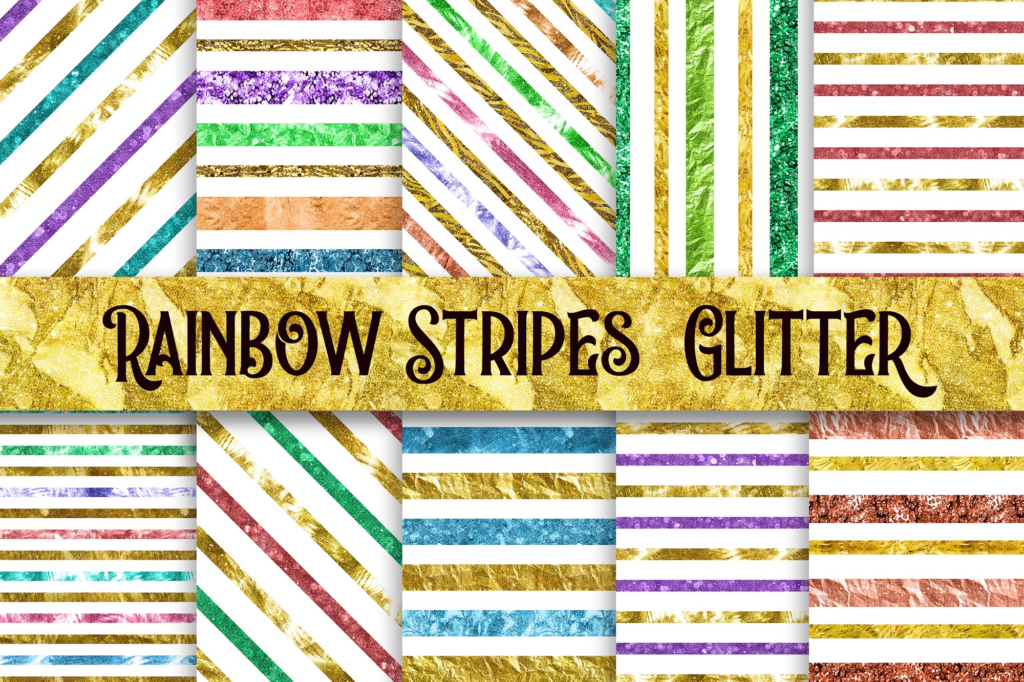 Rainbow Stripes Glitter Digital Papers Graphic by PinkPearly · Creative ...