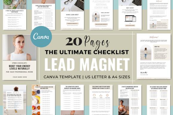 Beige Canva lead magnet checklist template with 20 pages