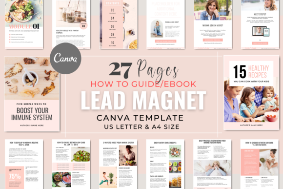 Blush pink Canva lead magnet ebook template with content and CTA pages