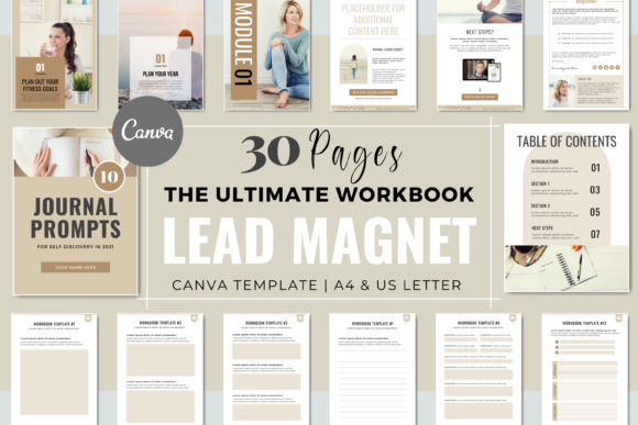 Beige Canva lead magnet workbook template for coaches