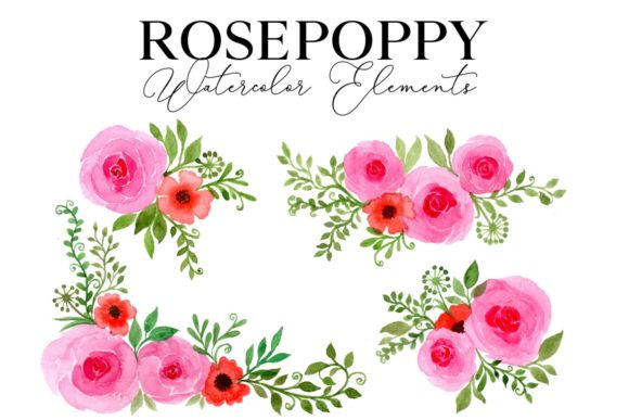 Rose Poppy Watercolor Elements Graphic Web Elements By Monogram Lovers