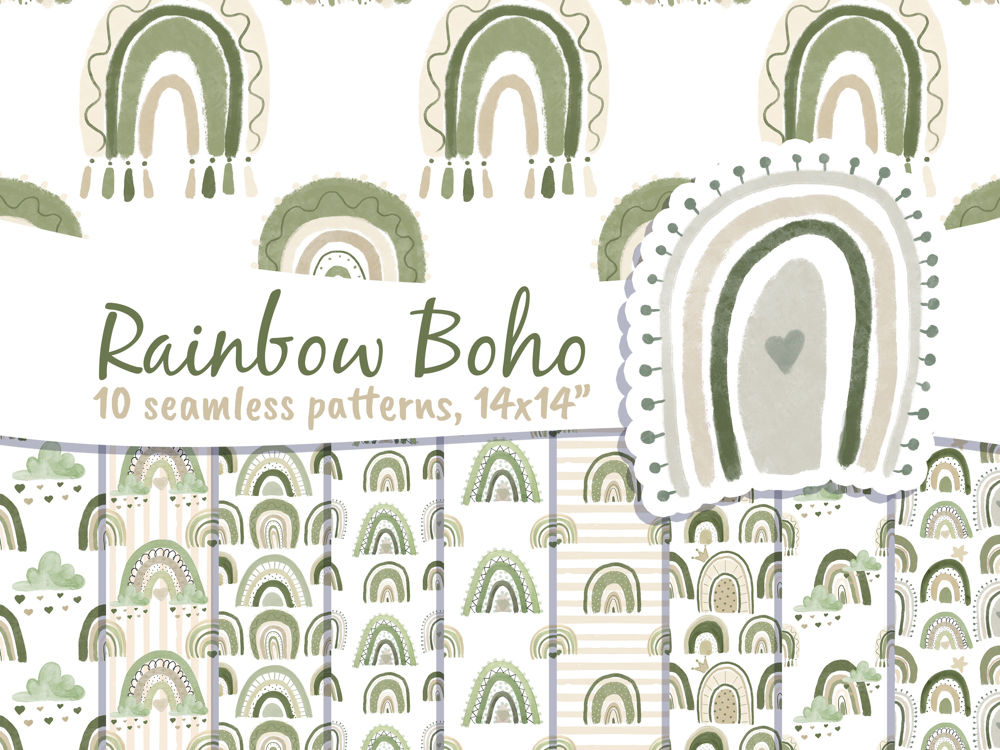 Boho Rainbow Digital Paper Neutral Graphic by artpanda2018 · Creative ...