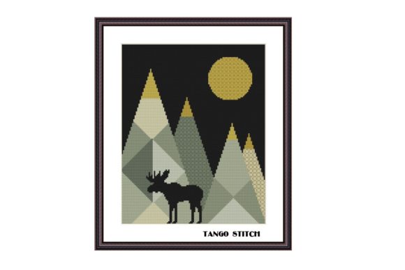 Mountains Moose Landscape Cross Stitch