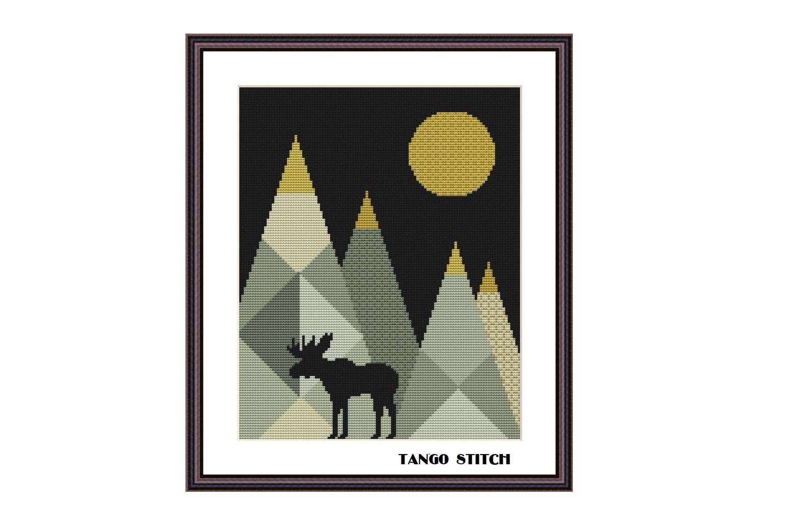Mountains Moose Landscape Cross Stitch
