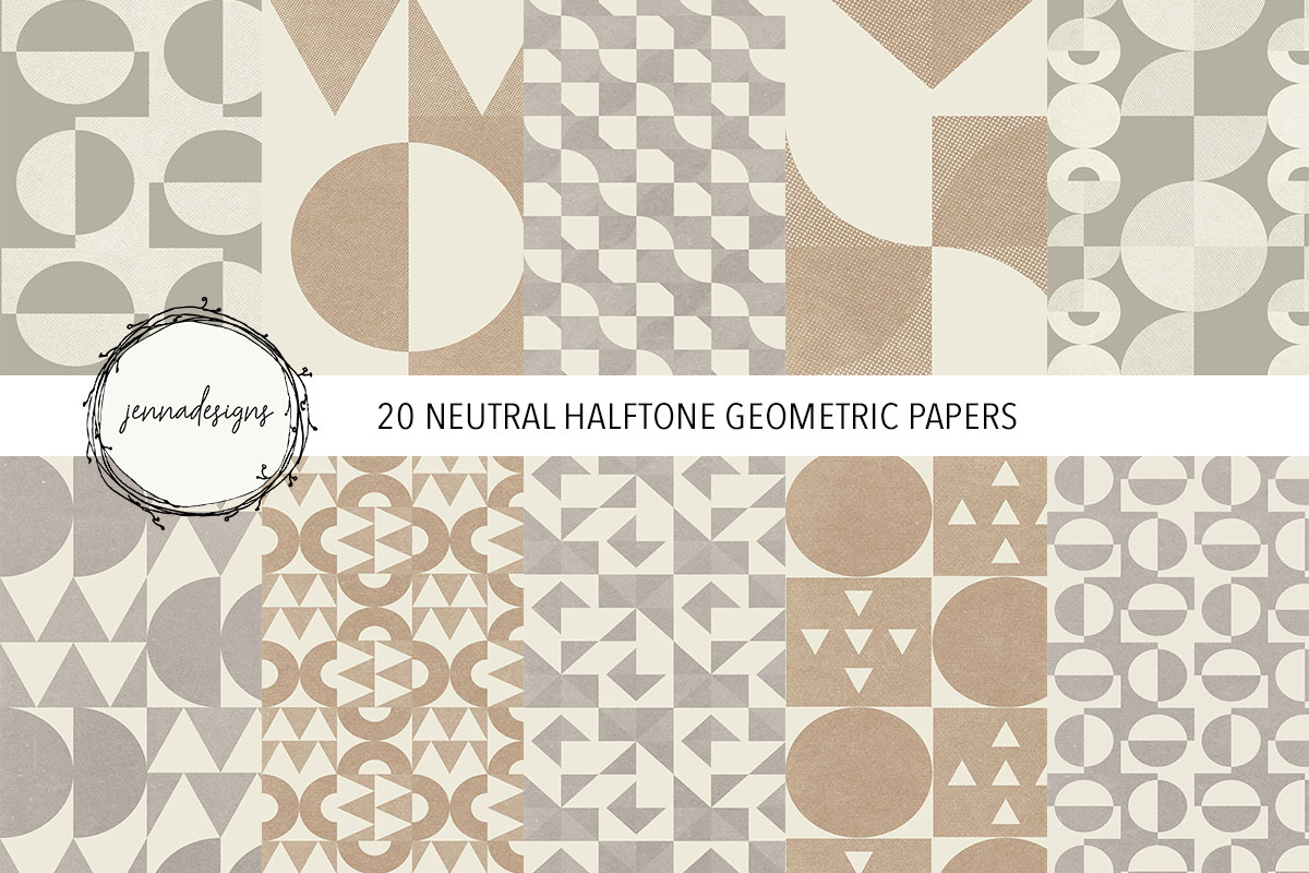 Neutral Halftone Geometric Paper Set