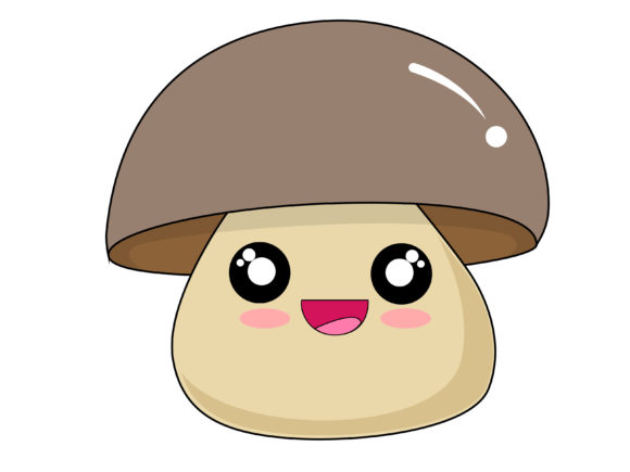 Cute Kawai Button Mushrooms Vegetable Graphic by immut07 