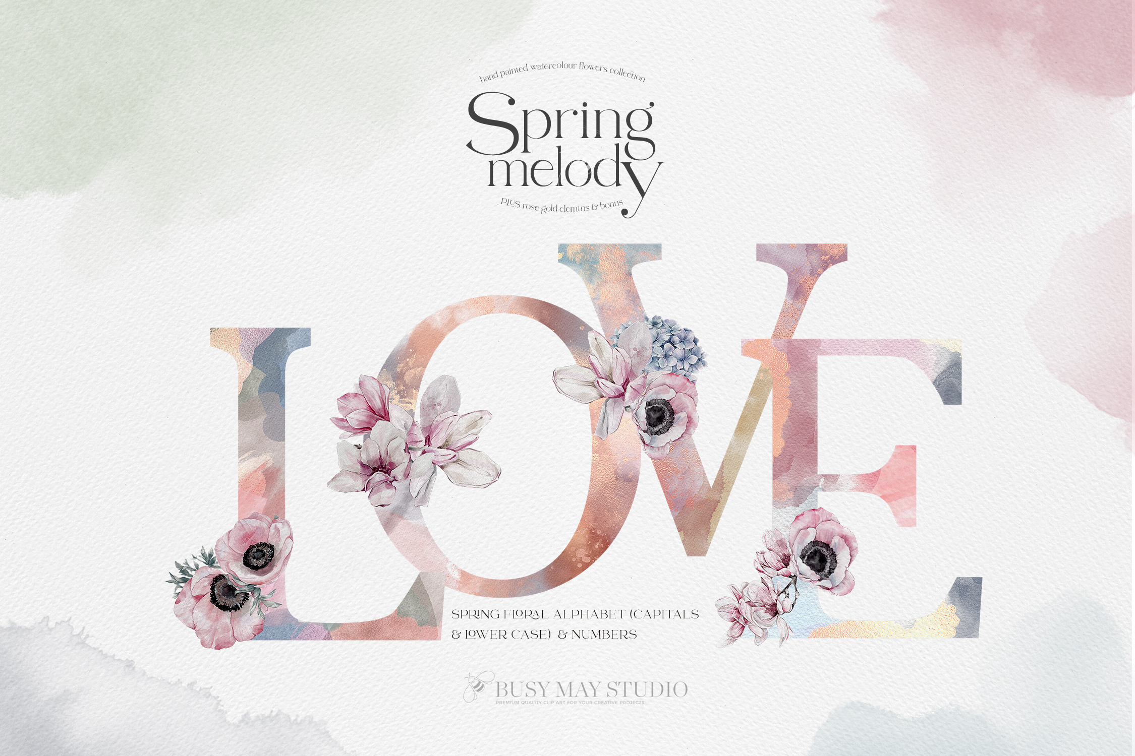 Watercolor Floral Alphabet Numbers PNG