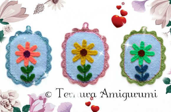 Crochet Pattern of Oven Cloth with Flowe