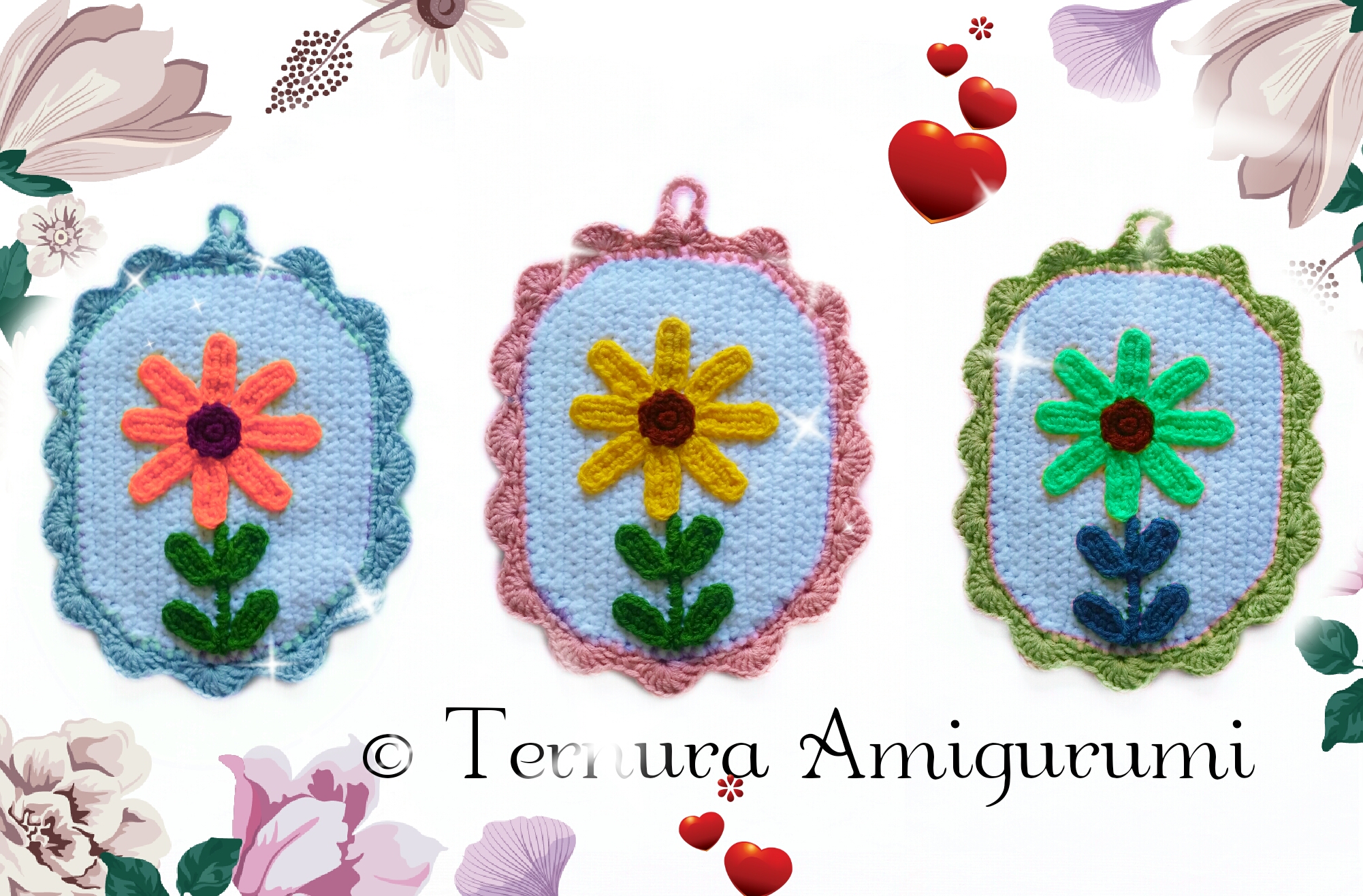 Crochet Pattern of Oven Cloth with Flowe