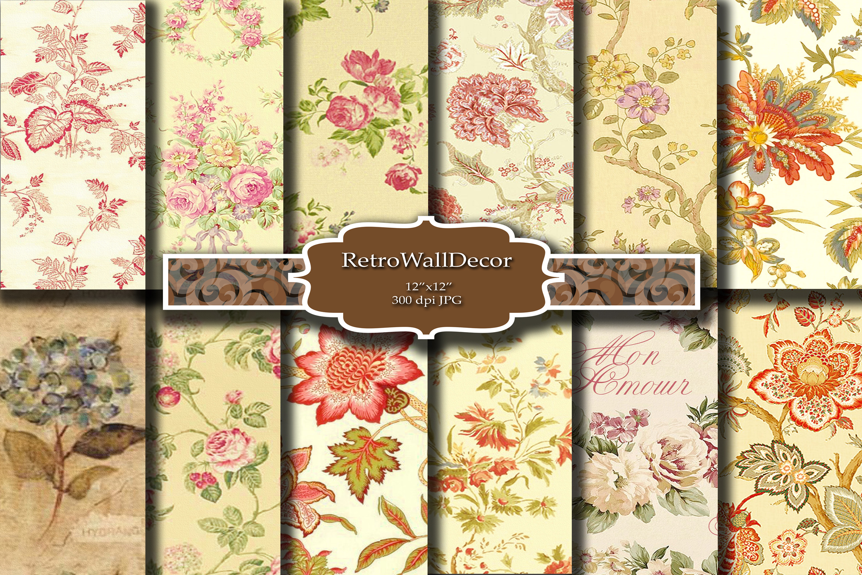 Floral Digital Paper Graphic by retrowalldecor · Creative Fabrica