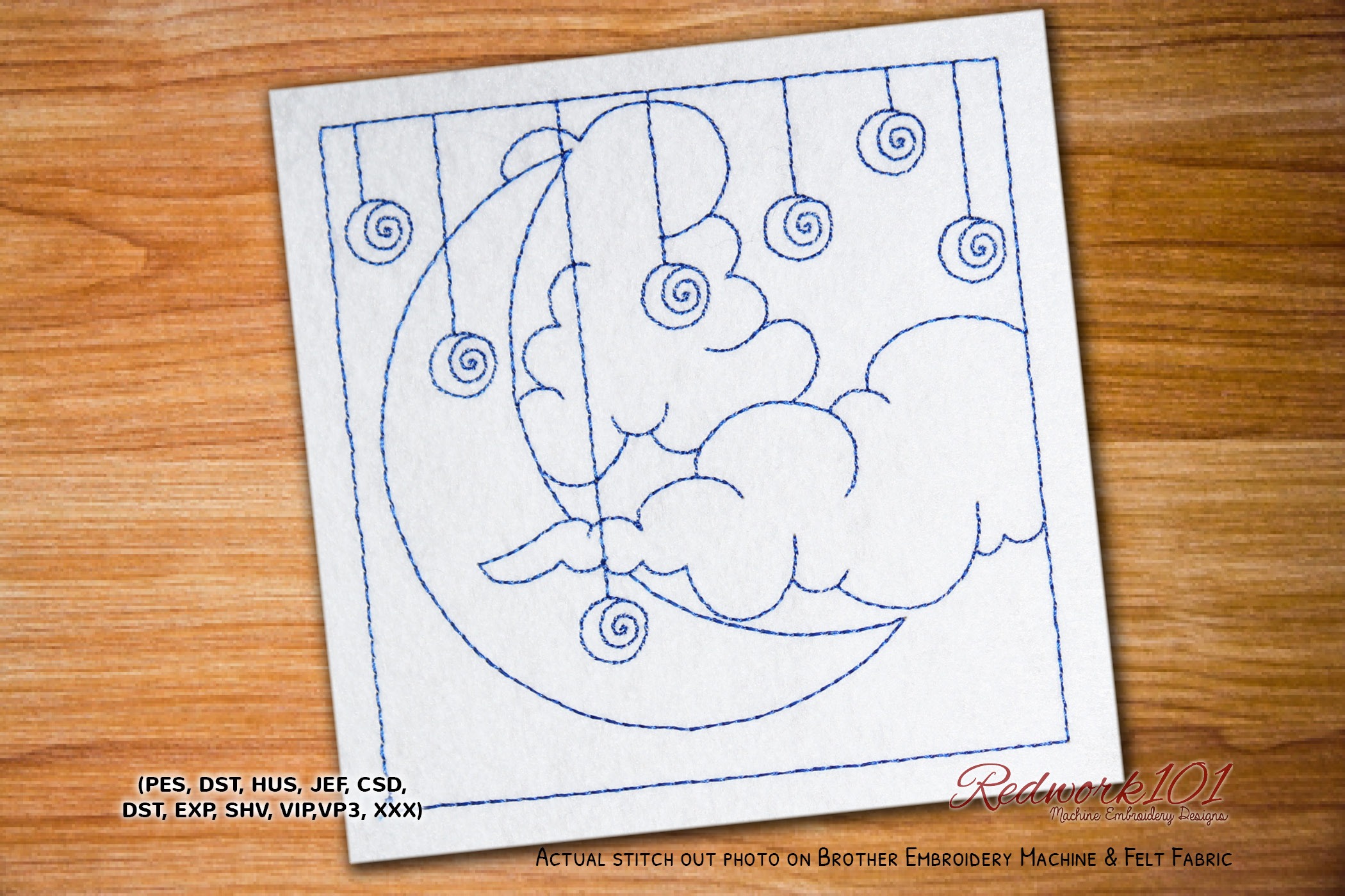 Moon with Cloud Redwork