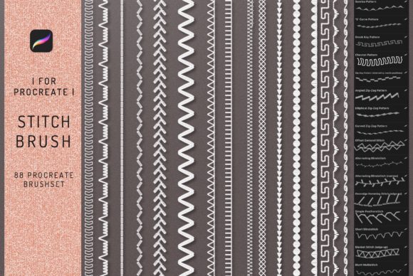 88 Procreate Stitch and Sewing Brushes Gráfico Pincéis Por EfficientTools