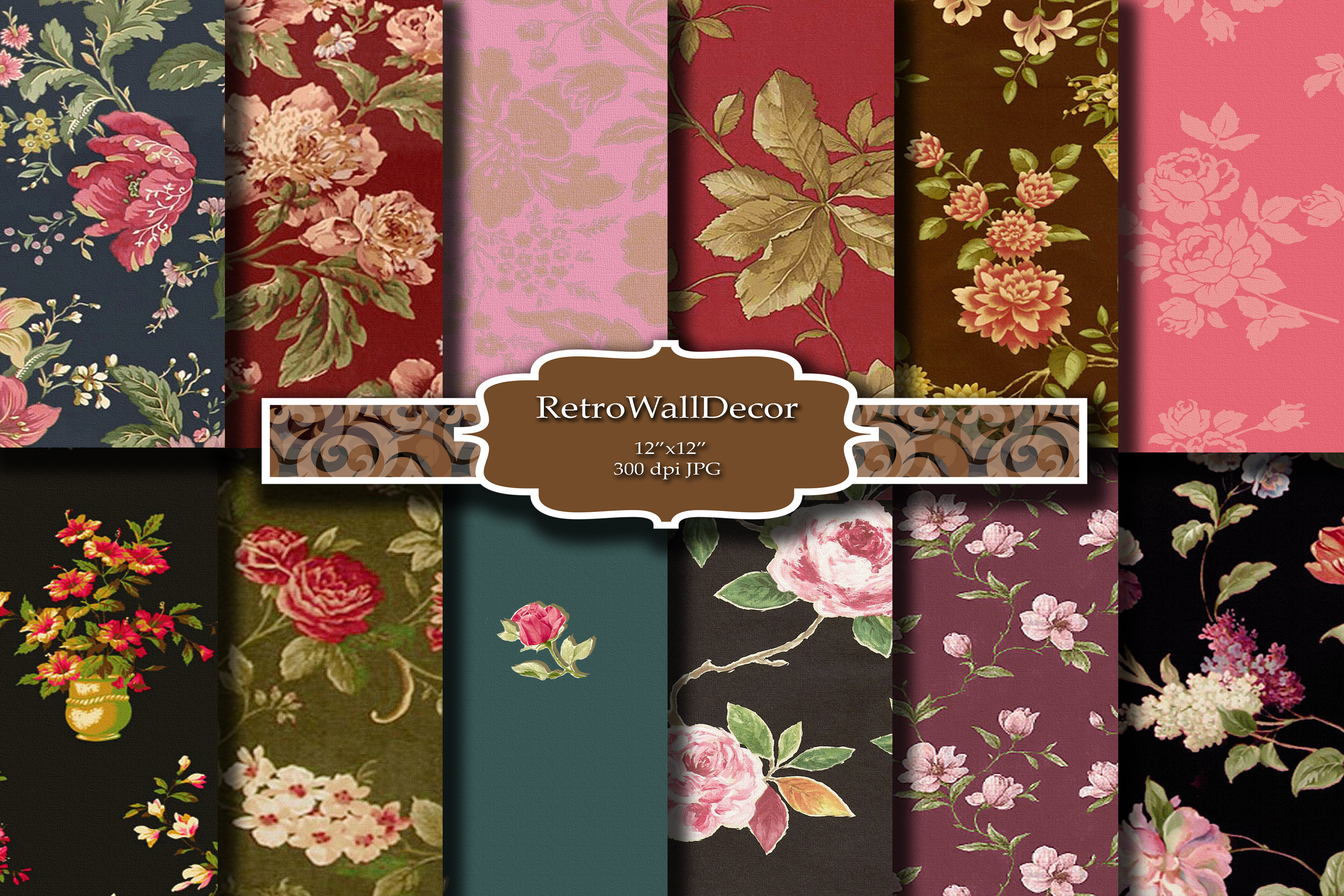 Floral Digital Paper Pack Graphic by retrowalldecor · Creative Fabrica