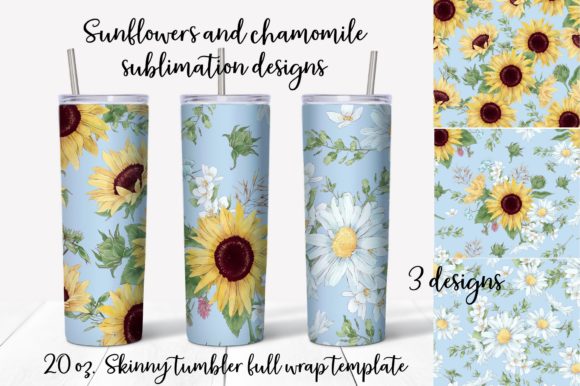 Sunflowers Sublimation Design. Tumbler Graphic Print Templates By nicjulia