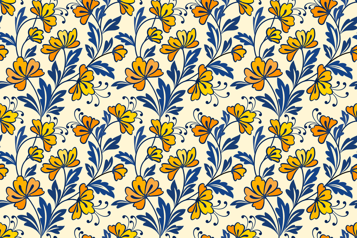 Yellow Flower and Blue Leaf Pattern. Graphic by ranger262 · Creative ...