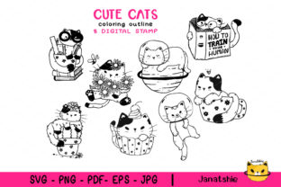 Cute Kitten Cat Coloring Outline SVG Graphic by Janatshie · Creative ...