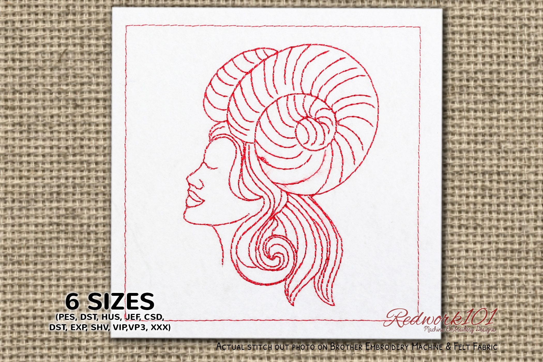 Aries Star Sign Redwork Design