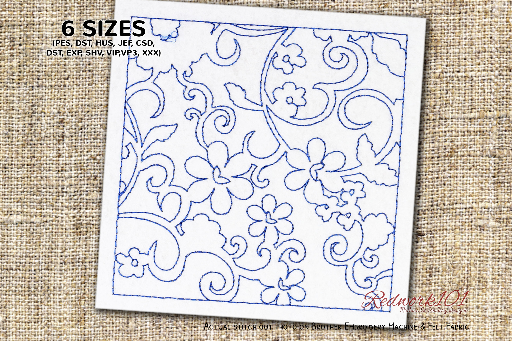 Swirls Pattern Redwork Design