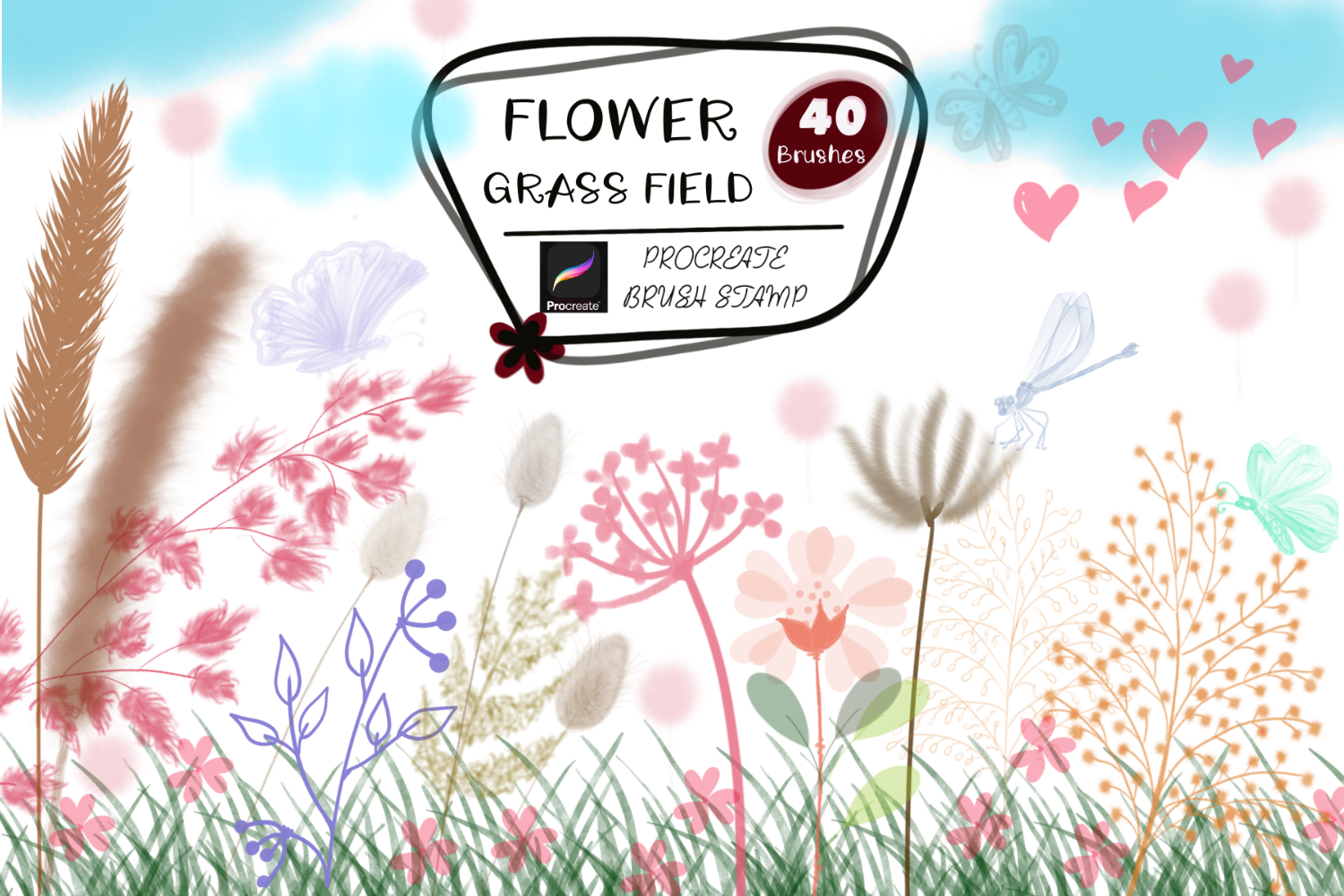 FLOWER GRASS FIELD Procreate Brush Stamp