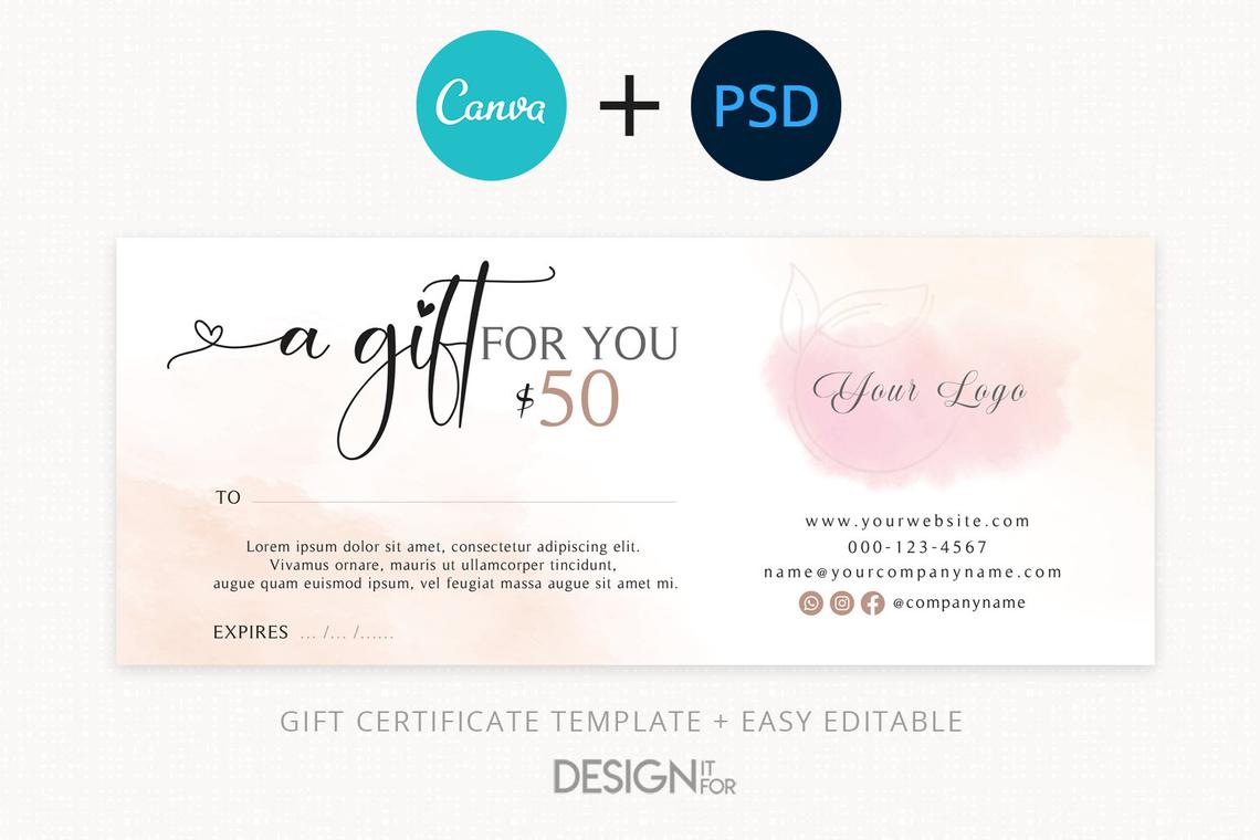 Gift Voucher Template, Editable Gift