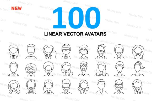 Outline Avatar Icons Set Vector