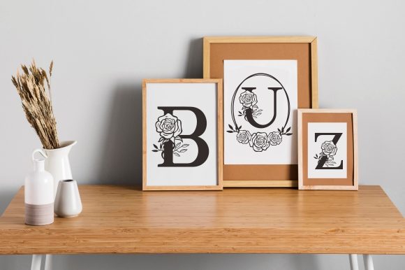 Monogram and Rose Font PNG with transparent background - Preview 1
