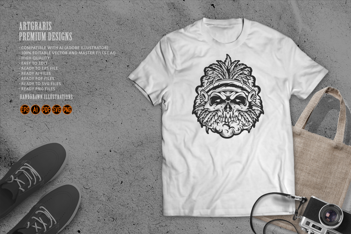 Marijuana Leaf Skull with Smoke Graphic by artgrarisstudio · Creative ...