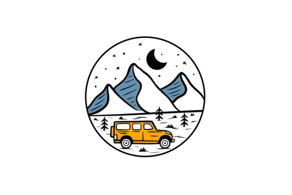 Mountain and Car Circle Illustration Graphic Illustrations By baunstudios