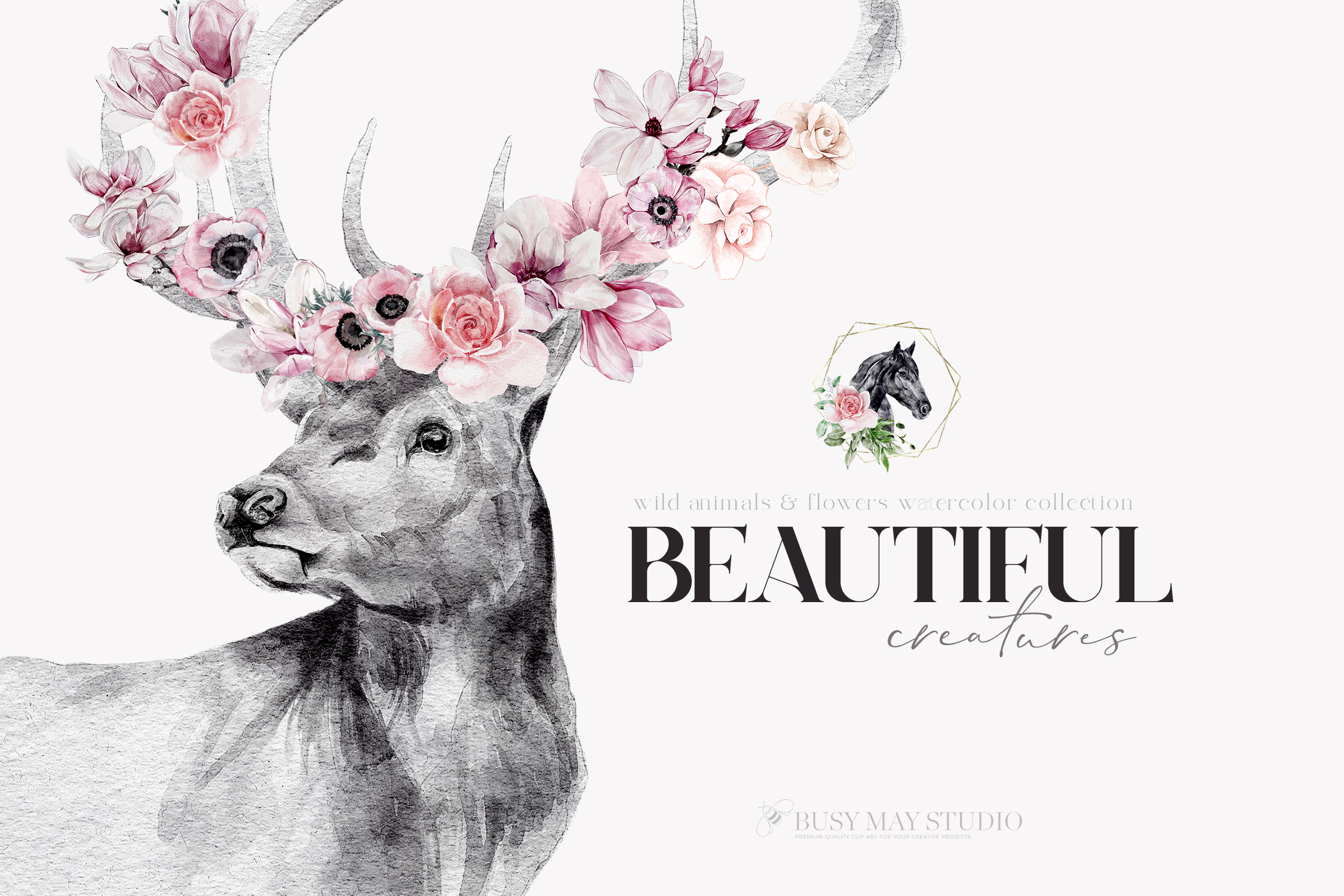 Watercolor Animal Portraits and Flowers - photo 1