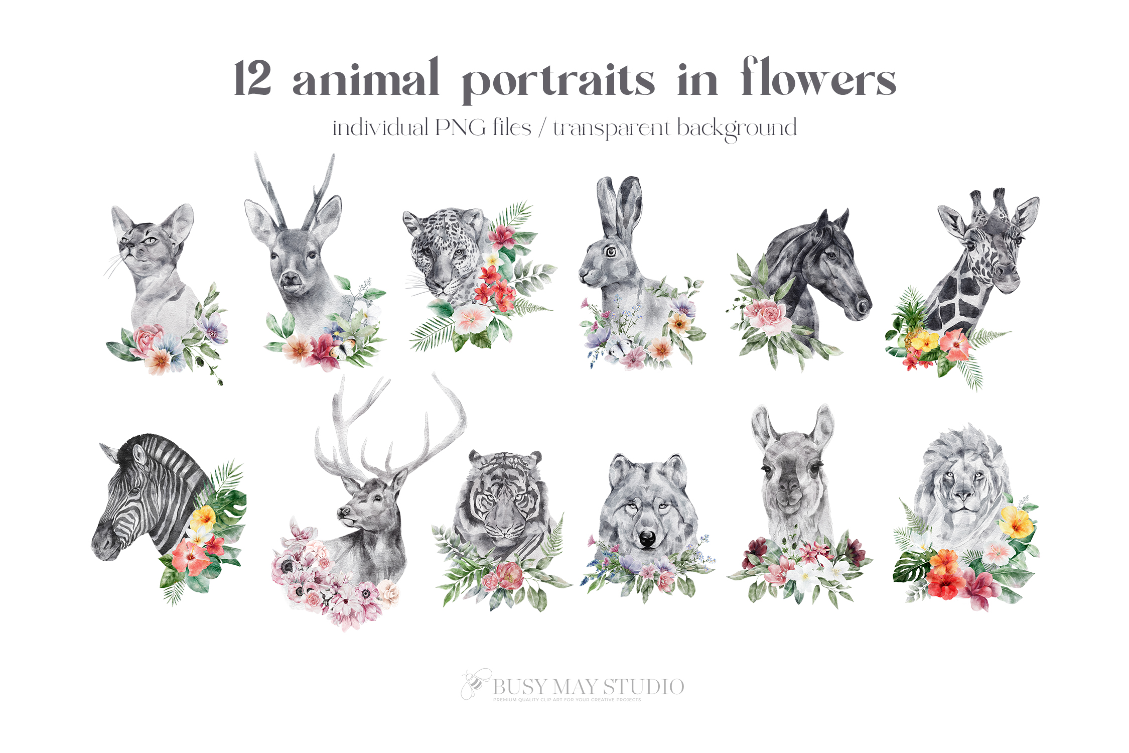 Watercolor Animal Portraits and Flowers - photo 3