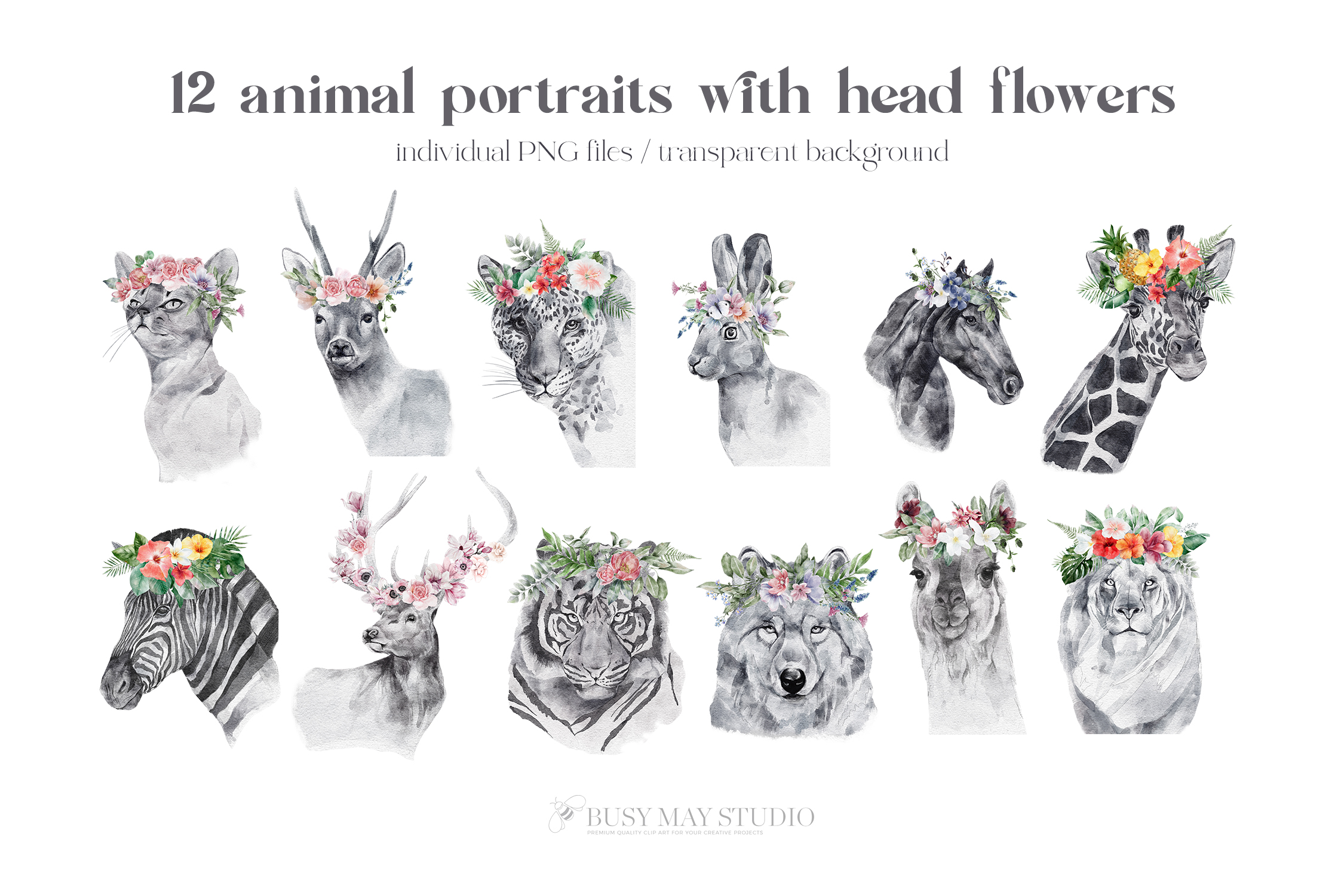 Watercolor Animal Portraits and Flowers - photo 4