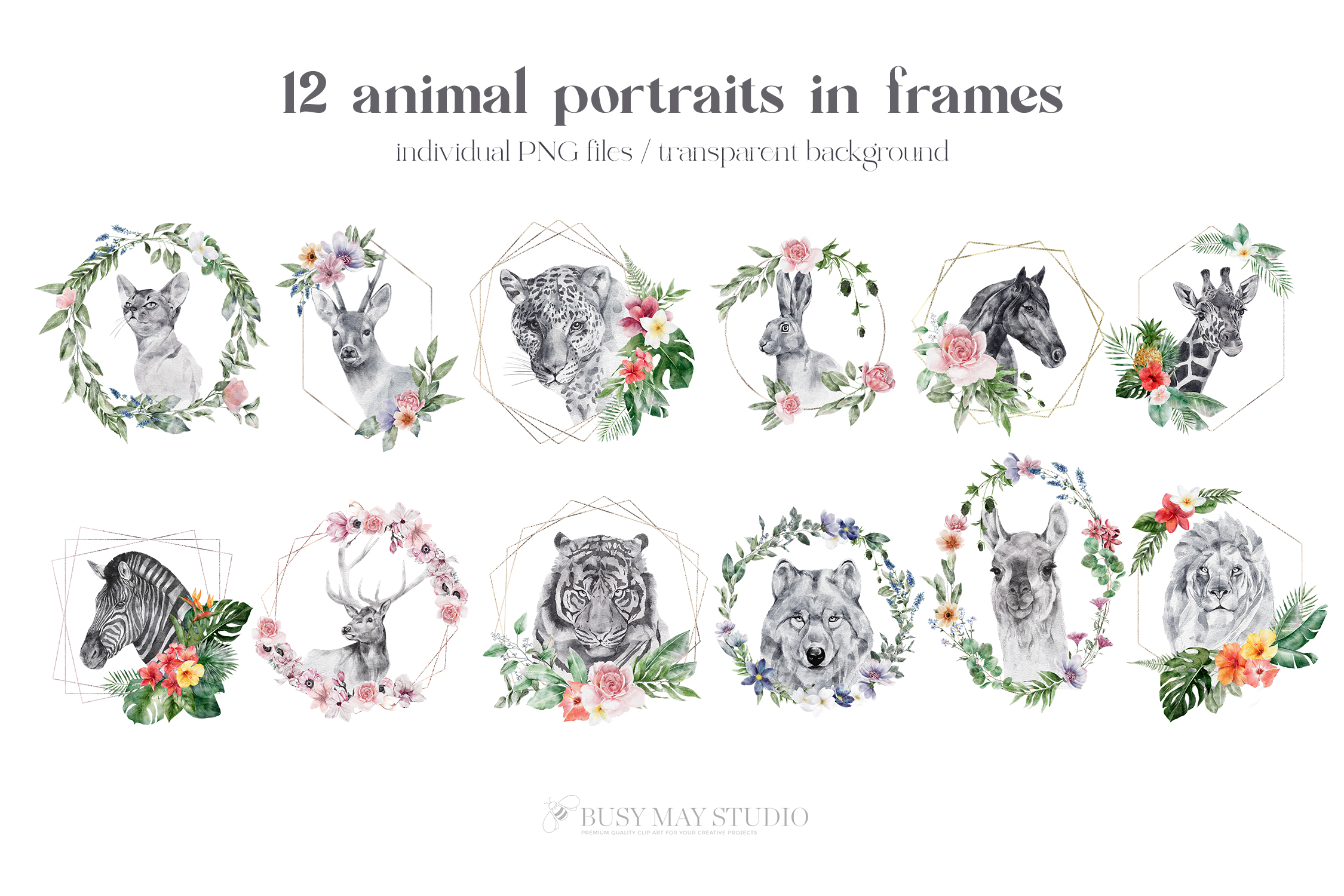 Watercolor Animal Portraits and Flowers - photo 5