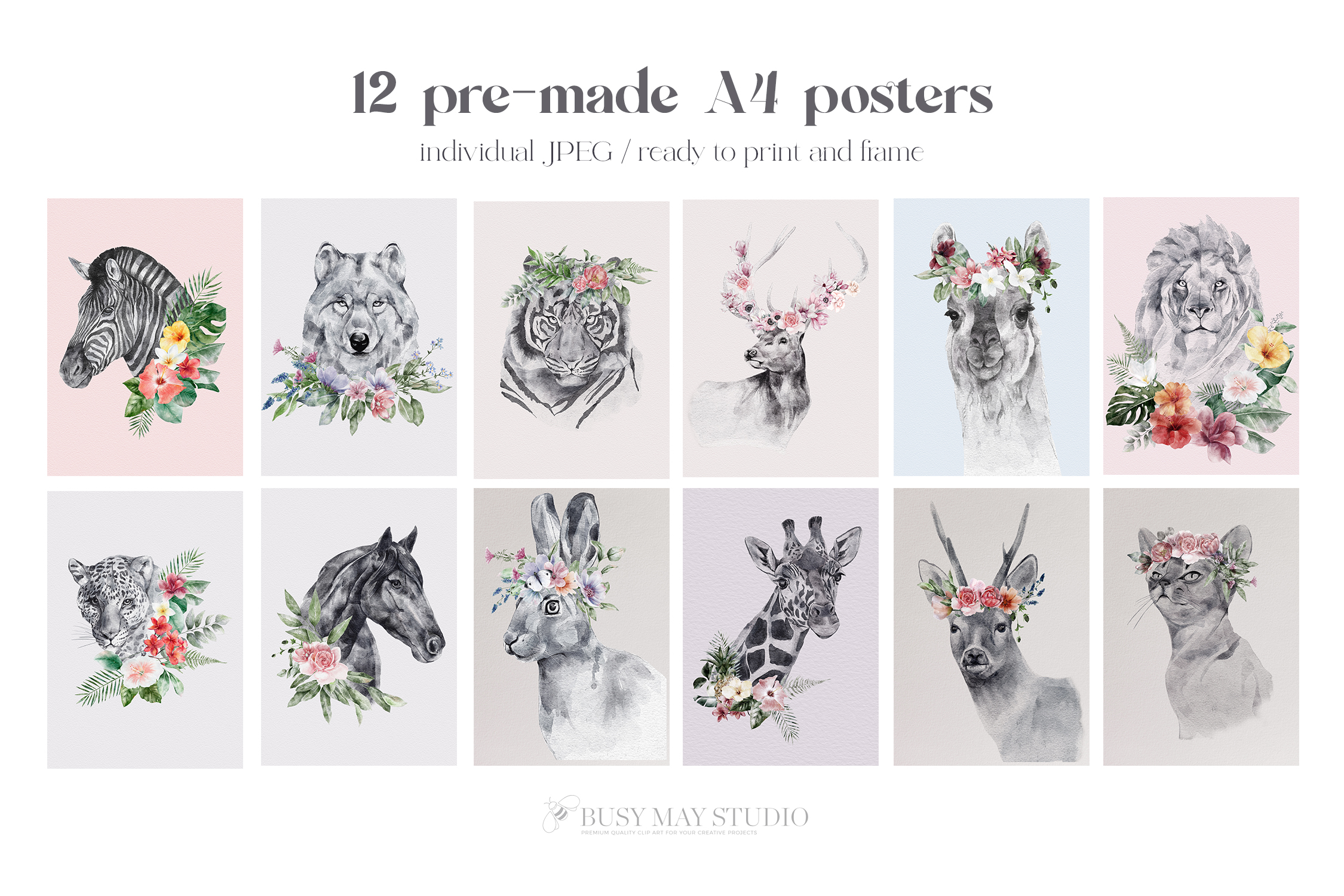 Watercolor Animal Portraits and Flowers - photo 6
