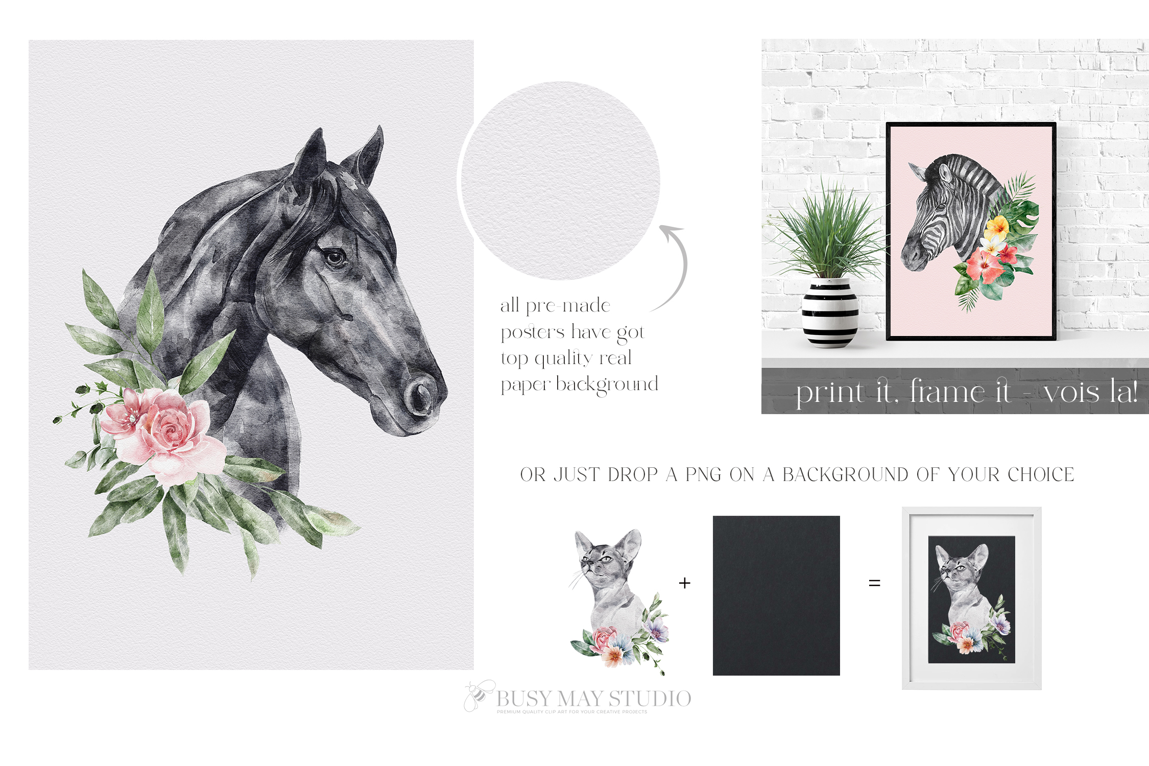 Watercolor Animal Portraits and Flowers - photo 8