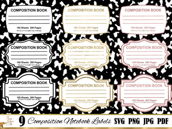 9 Composition Notebook Labels Graphic Print Templates By JamSafariArt