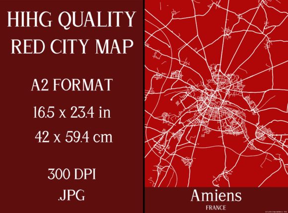 Amiens France | Red City Map Gráfico Ilustrações para Impressão Por Mappingz