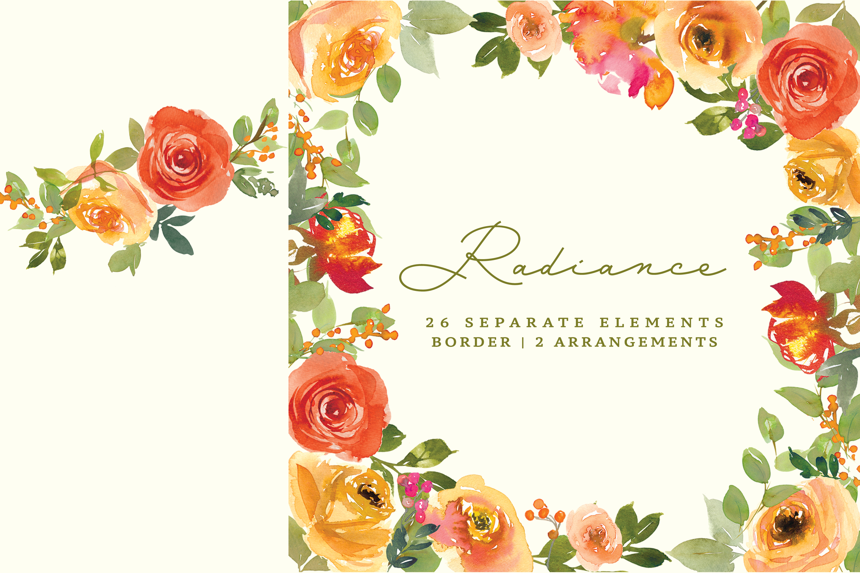 Watercolor Yellow Orange Flowers Set - photo 2