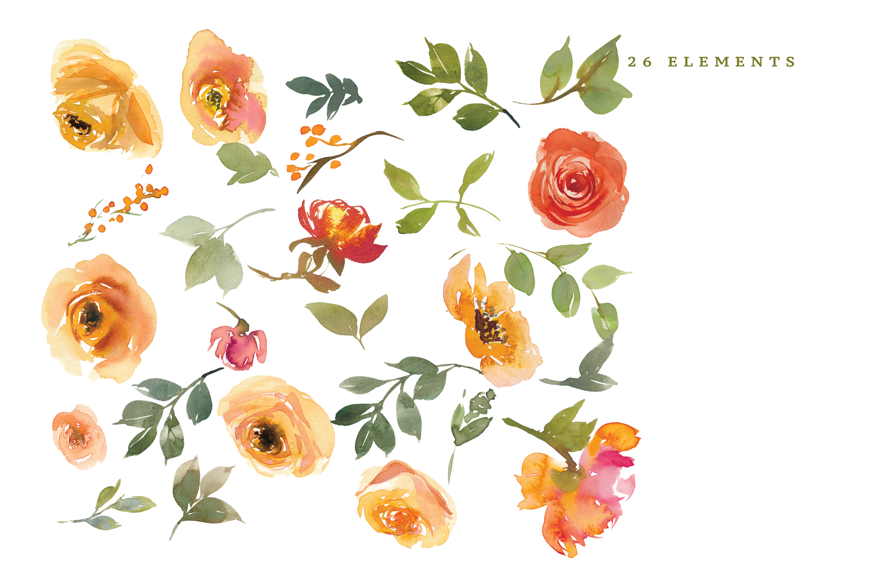 Watercolor Yellow Orange Flowers Set - photo 3