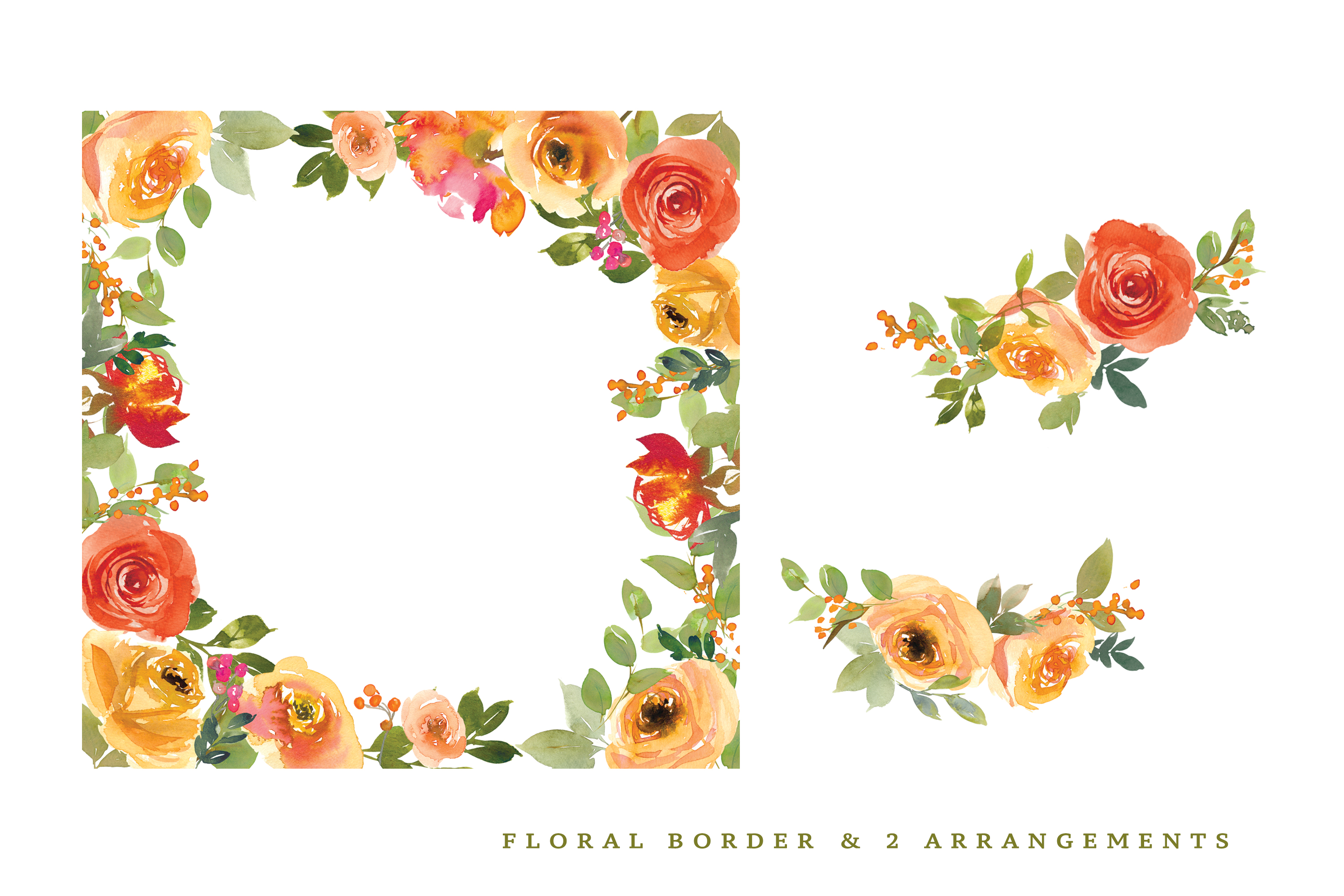 Watercolor Yellow Orange Flowers Set - photo 4