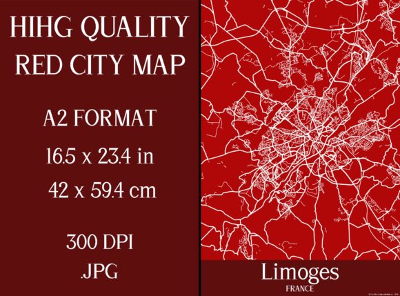 Limoges France | Red City Map Grafika Ilustracje do Druku Przez Mappingz