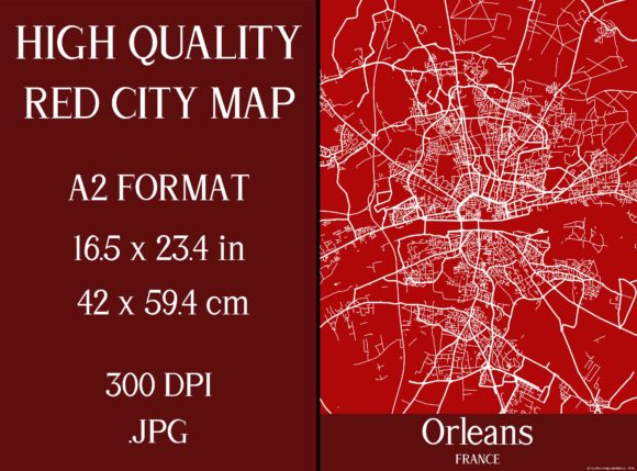 Orleans France | Red City Map Graphic Illustrations By Mappingz