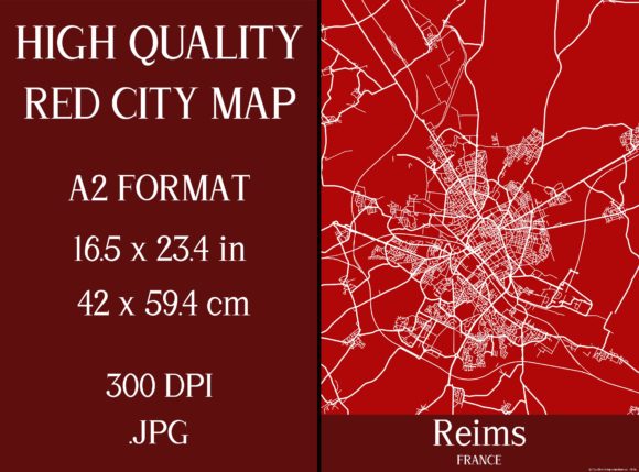 Reims France | Red City Map Graphic Illustrations By Mappingz