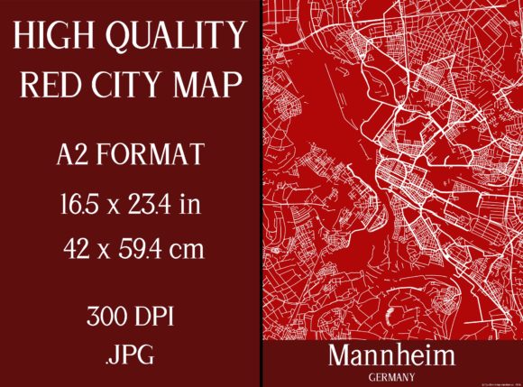 Mannheim Germany | Red City Map Grafika Ilustracje do Druku Przez Mappingz