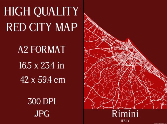 Rimini Italy | Red City Map Graphic Illustrations By Mappingz